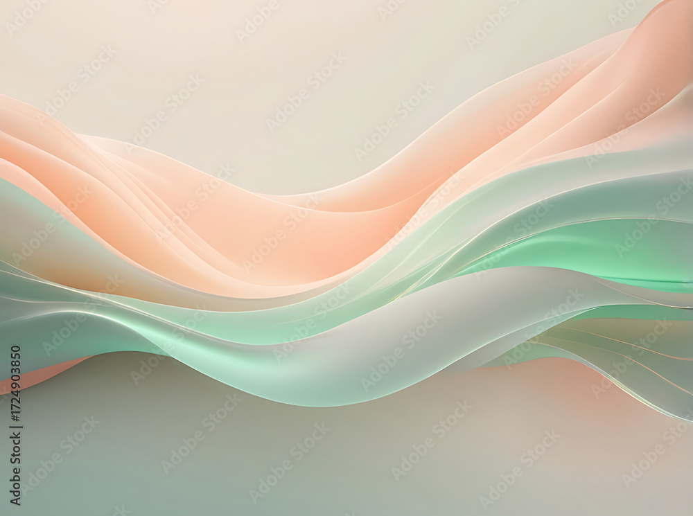 Obraz premium Minimal Modern Pastel Peach and Green Glowing Light Flow Background, AI