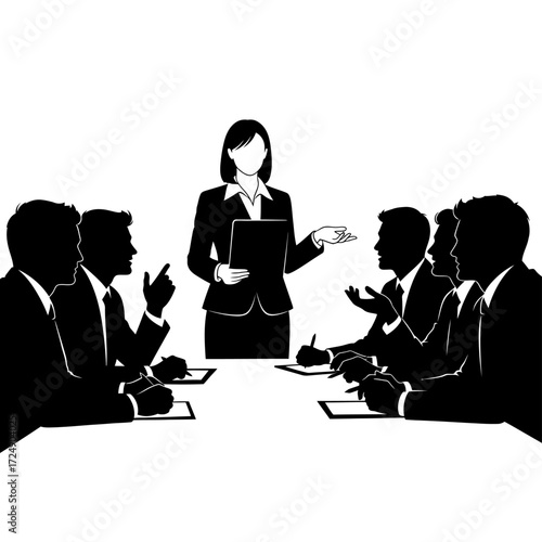 Businesswoman Facilitating Group Discussion Open Communication Teamwork Collaboration Silhouette
