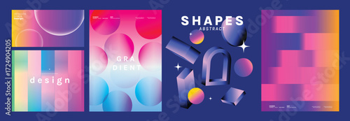 Modern futuristic gradient background vector set.Cover template with vibrant geometric in different shape. Ideal design for social media, cover, banner, wallpaper, promotion, ads.