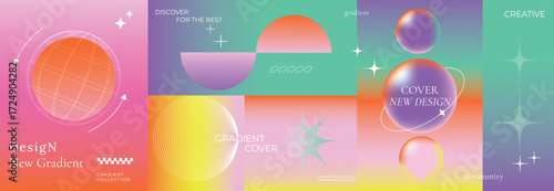 Modern futuristic gradient background vector set.Cover template with vibrant geometric in different shape. Ideal design for social media, cover, banner, wallpaper, promotion, ads.