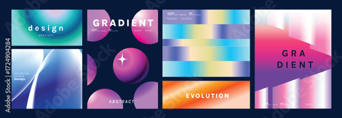 Modern futuristic gradient background vector set.Cover template with vibrant geometric in different shape. Ideal design for social media, cover, banner, wallpaper, promotion, ads.
