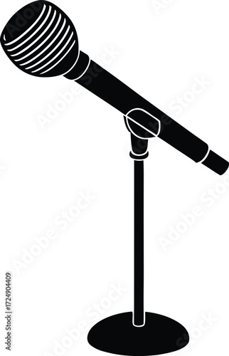 Black Microphone with Stand Isolated on Transparent Background