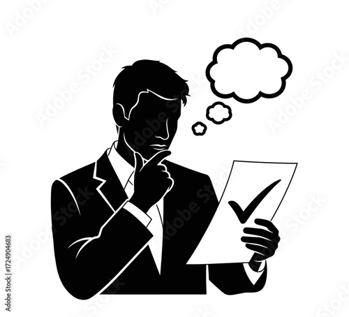 Minimalist Line Art Silhouette Professional Editor Reviewing Documents Meticulous Analysis