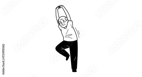 Active senior man stretching for health and wellness, embracing flexibility and vitality with a simple exercise routine showing dedication to fitness