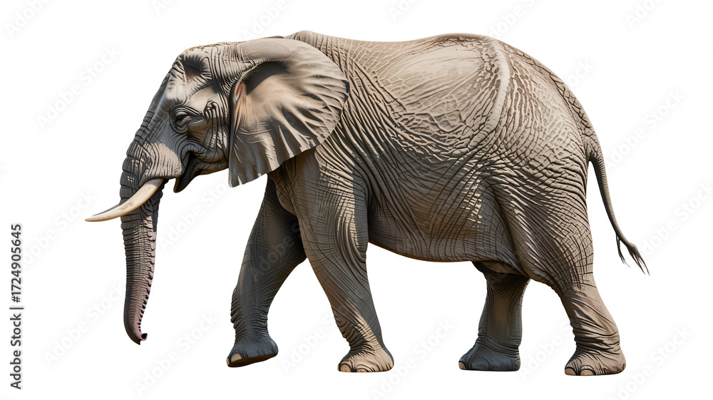 Obraz premium Majestic African elephant strides powerfully in detailed realism