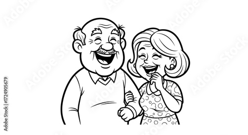 Adorable cartoon grandparents sharing a lighthearted moment of laughter and joy, perfect for family-friendly content emphasizing love and connection