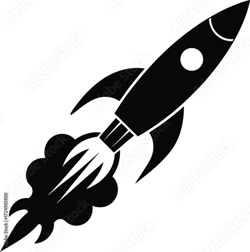 Cartoon Rocket Blasting Off Into Transparent Background