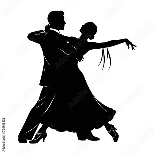 Graceful Silhouette Romantic Couple Ballroom Dance Pose Elegant Partnership Rhythm