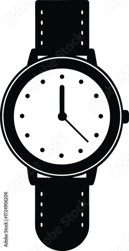 Classic Wristwatch With Leather Strap On Transparent Background