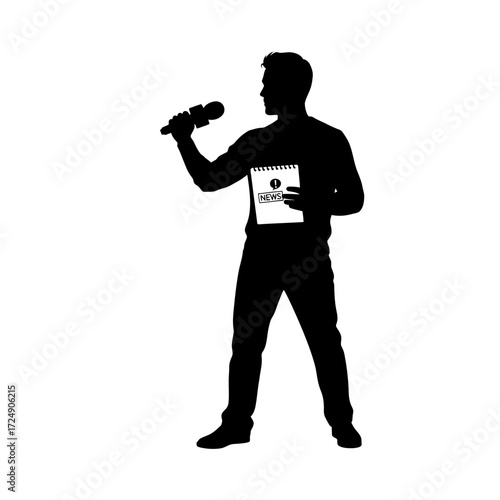 Black Vector Silhouette Focused Investigative Journalist Professional Critical Analysis