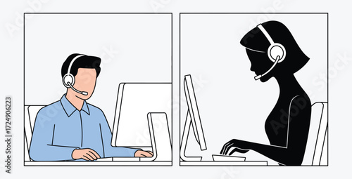 Customer Support Representatives Providing Technical Assistance From Call Centers Vector Illustration