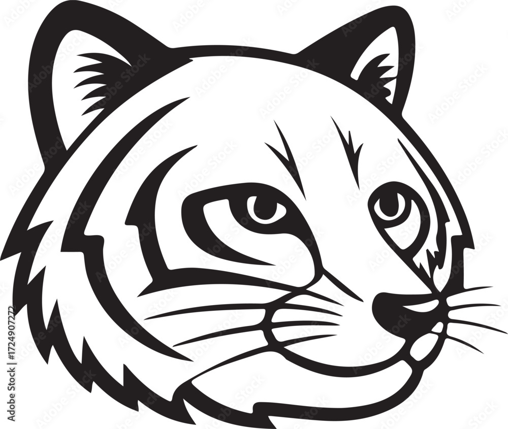 Obraz premium Black And White Line Art Tiger Face big cat animal