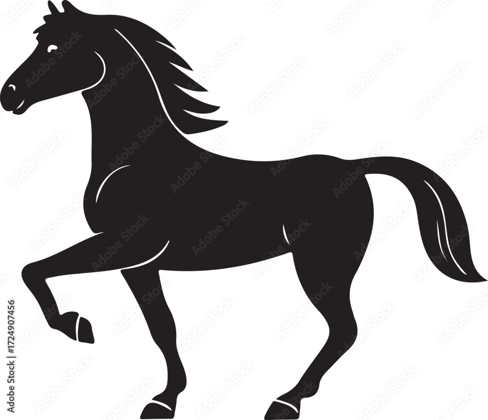 Fototapeta premium Black silhouette of a horse in motion on white background