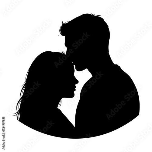 Sleek Vector Silhouette Couple Sharing Head Nuzzle Intimate Tender Affection Romance