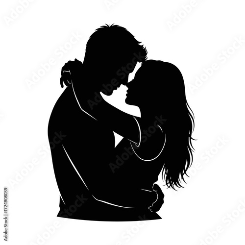 Minimalist Couple Silhouette Intertwined Gentle Hug Warm Romantic Intimate Connection