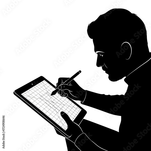 Digital Sketch: A graphic artist at work, creating a digital sketch on a tablet. The image showcases the modern tools of creativity and design.