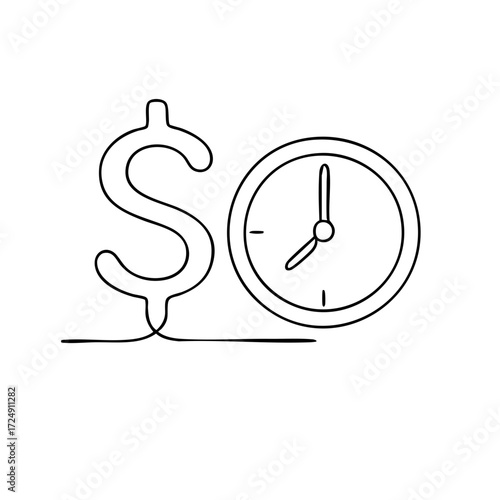Dollar sign with clock black and white icon representing finance and salary