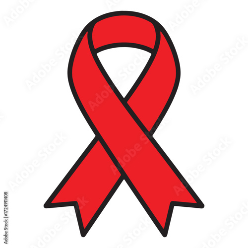 Vibrant red awareness ribbon icon representing solidarity and support for health campaigns and social issues
