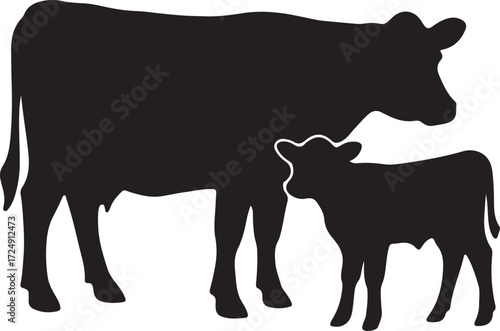 Angus Cow and Calf Silhouette Mother and Baby Cattle Vector for Farm and Ranch Logos