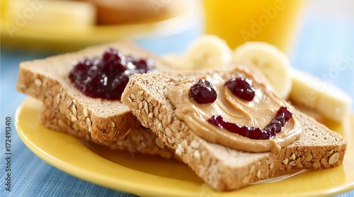 Wallpaper Mural Wholesome Peanut Butter and Jelly Sandwich Smiles with Banana Slices. Torontodigital.ca