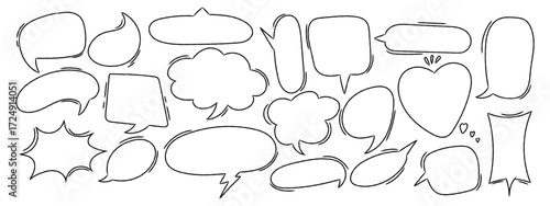 Hand drawn crayon speech bubbles set. Doodle style comic talk balloons collection. Vector sketch dialog frames isolated on white background.