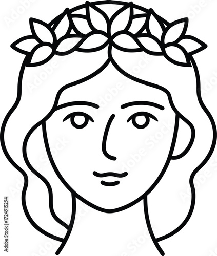 single line face with flower crown elegant portrait