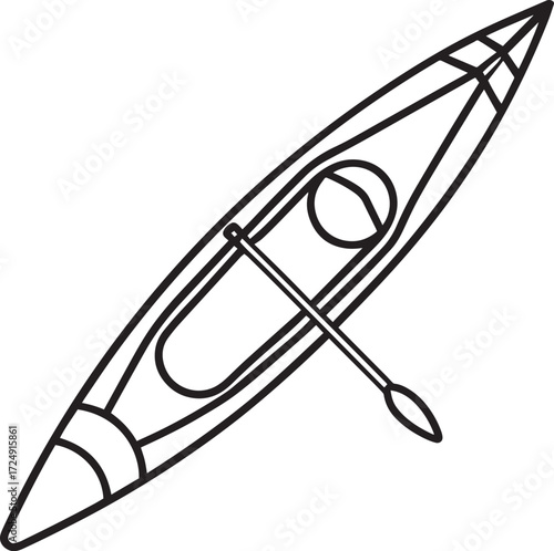 Simple line drawing of a kayak and paddle Vector illustration