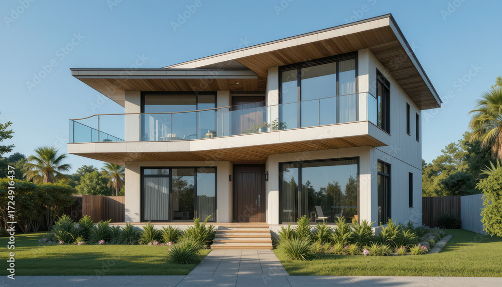 Fototapeta premium Modern home design residential area architecture suburban environment front view contemporary living