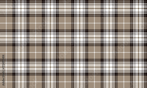 Seamless plaid fabric in cream, white, and black. Designed for clothing, skirts, and pants, it gives a classic, elegant look that can be used for both contemporary and minimalist fashions.