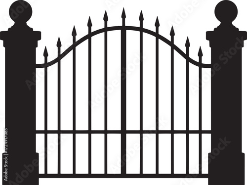Creepy Old Gate with Iron Bars Silhouette Vector – Haunted Halloween Design