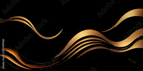 Abstract black and white background with light wave lines and a vibrant orange glow pattern