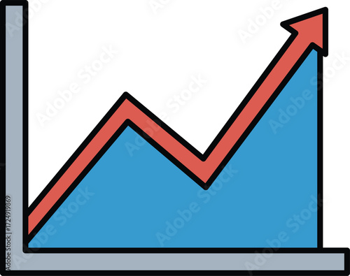 Blue and red upward trending graph with arrow icon chart