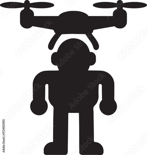 Drone robot silhouette vector design for technology, futuristic, AI, aerial, innovation, and robotics art.