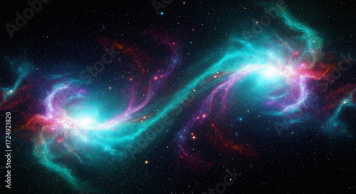 Dueling Pink and Teal Abstract Nebulae in a Celestial Dance