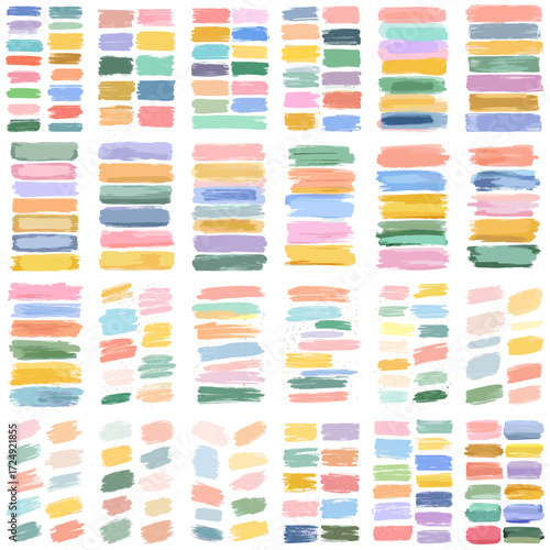 Colorful watercolor brush strokes in various shapes and sizes  