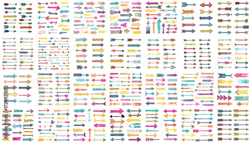 Colorful arrows in various styles and directions on white background  