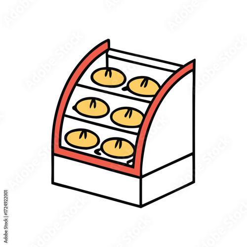 Cartoon Bakery Display Case Filled with Freshly Baked Bread Loaves vector Illustration