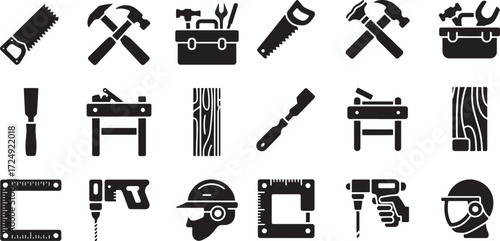 Various carpentry tools and safety equipment hammer toolbox