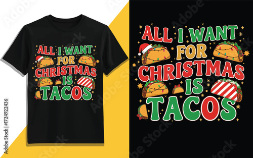 Funny Christmas Wish for Tacos Holiday Humor, Festive Food Vector Illustration