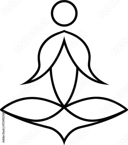 abstract yoga lotus pose line art illustration on transparent