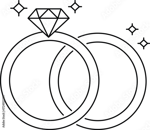 Two wedding rings with diamond and sparkling stars outline engagement ring gemstone