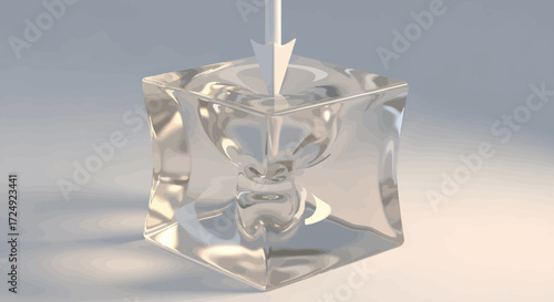 Ice Cube 3D Render Abstract Art with a Melting Effect and Arrows