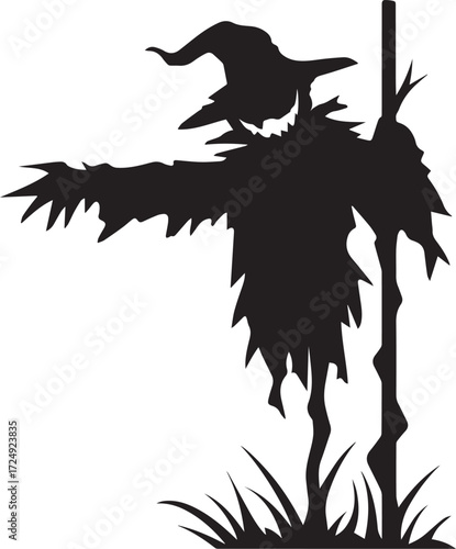 Spooky Scarecrow Silhouette: A darkly silhouette of scarecrow standing in a field, a eerie and haunting addition to any fall or Halloween project.
