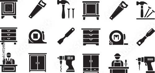 Furniture and tools for carpentry and construction cabinet dresser