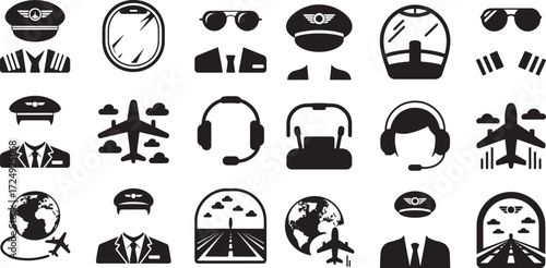 Pilot aviation travel transportation communication and flight symbols vector