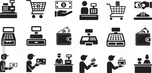 Shopping transaction icons cash register wallet credit card payment vector