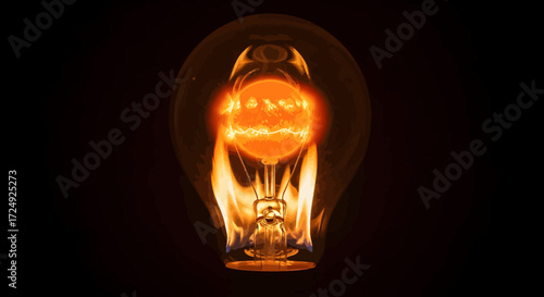 Close-up of a glowing incandescent light bulb filament emitting warm orange light against a dark background, symbolizing ideas and energy