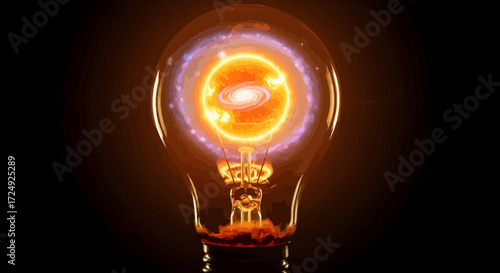 The Idea of the Universe A Glowing Galaxy Inside a Light Bulb