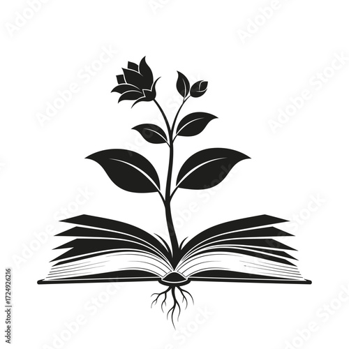 Knowledge Flora Growing From a Book Conceptual Iconography Silhouette Education Wisdom Concept