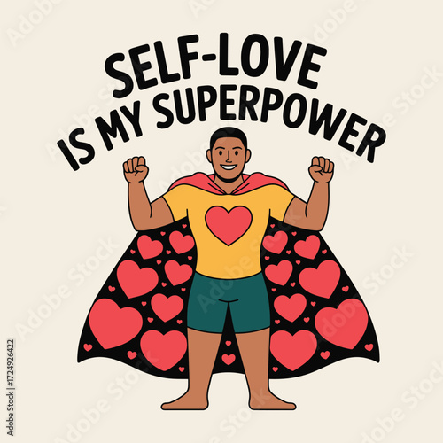 Self-Love is My Superpower Male Hero Hearts Cape T Shirt Design